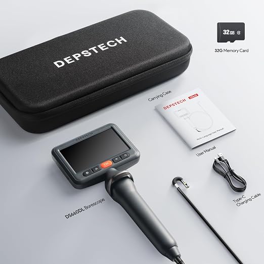 DEPSTECH Dual Lens Borescope Camera with Light, Two-Way Articulating Borescope, 5" IPS Dual View Endoscope with 0.33in Slim Probe, 1080P Waterproof Inspection Camera for Wall Auto Engine Inspect-5FT