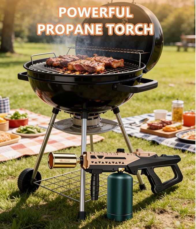 Propane Grill Torch Gun ā Cooking Torch ā Culinary Torch Sous Vide ā Adjustable Flamethrower for BBQ, Campfire, Charcoal Wood Grills Lighter(Tank Not Included)
