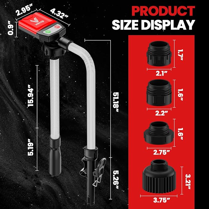 Automatic Electric Fuel Transfer Pump with Auto-Stop, 3.8GPM & 51" Hose & 4 Size Adapters Gas Can Pump with Leak Protection for Gasoline, Diesel, Kerosene, Gifts for Men Dad Him - 2nd Gen Red Black