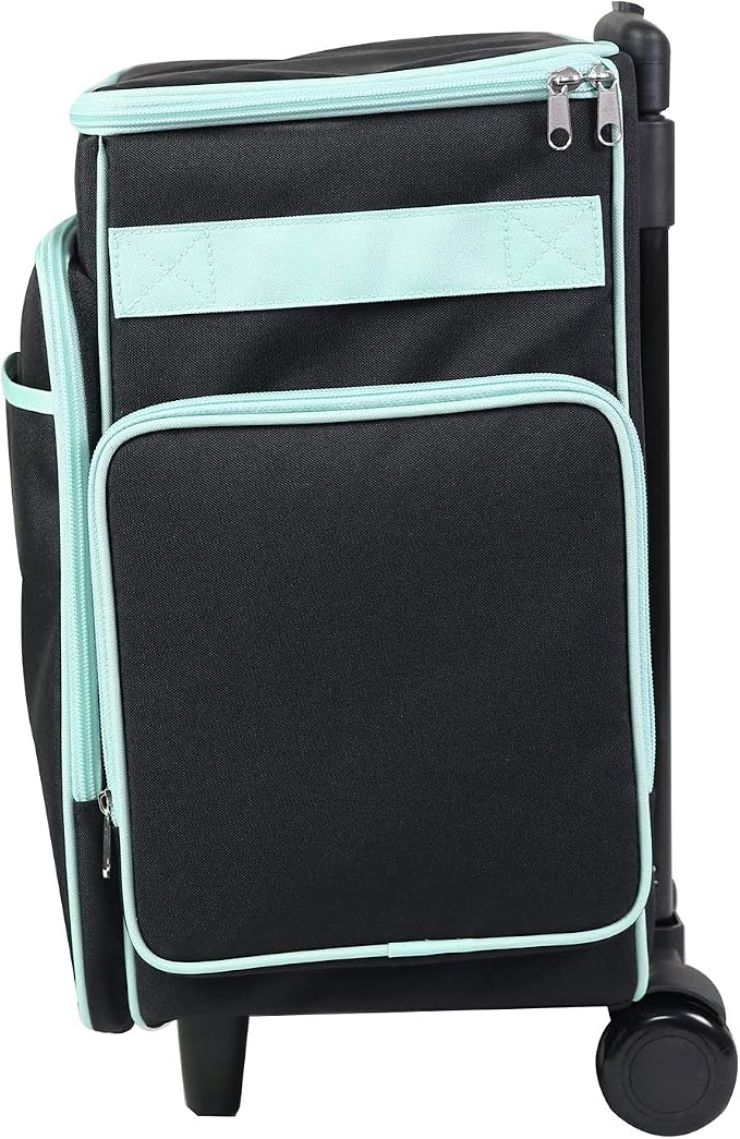 Everything Mary Rolling Scrapbook Tote – Black & Teal Craft Bag with Wheels – Organizer Case for Scrapbooking, Papercraft, Art Supplies & Creative Tools