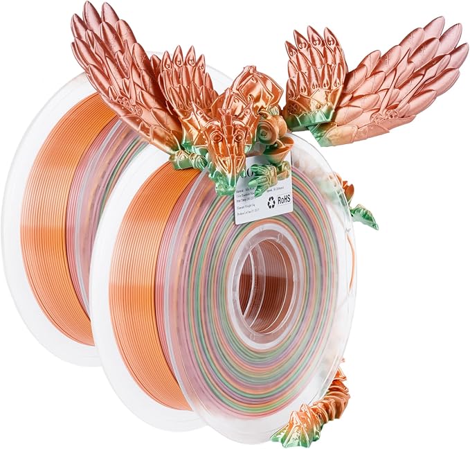 Conjure Silk Rainbow PLA 3D Printer Filament, Multicolor Rainbow PLA Red Orange Yellow Green Macaron Filament 1.75mm 3D Printing Filament 2KG/4.4LB