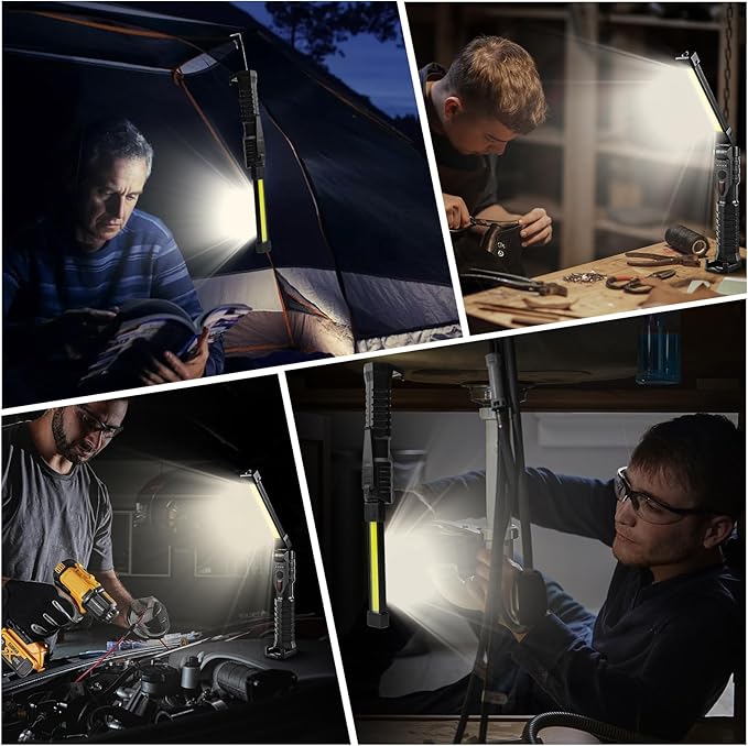 Led Work Light Magnetic, 7 Modes & 180°Rotate Rechargeable Led Work Light, Portable COB Flashlight with Strong Magnet, Mechanic Light for Car Repair, Camping, Emergency, Tool Gifts for Men Him (2)