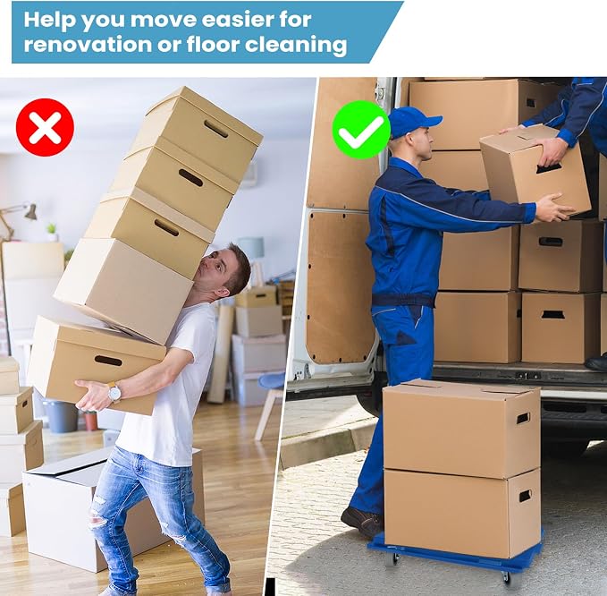 Nellyke Furniture Dolly, 2 Pack Dollies with Wheels,16'' X10'' Small Flat Dolly with 500LBS Large Capacity, Furniture Movers with Wheels Heavy Duty, Connectable and Portable, Blue