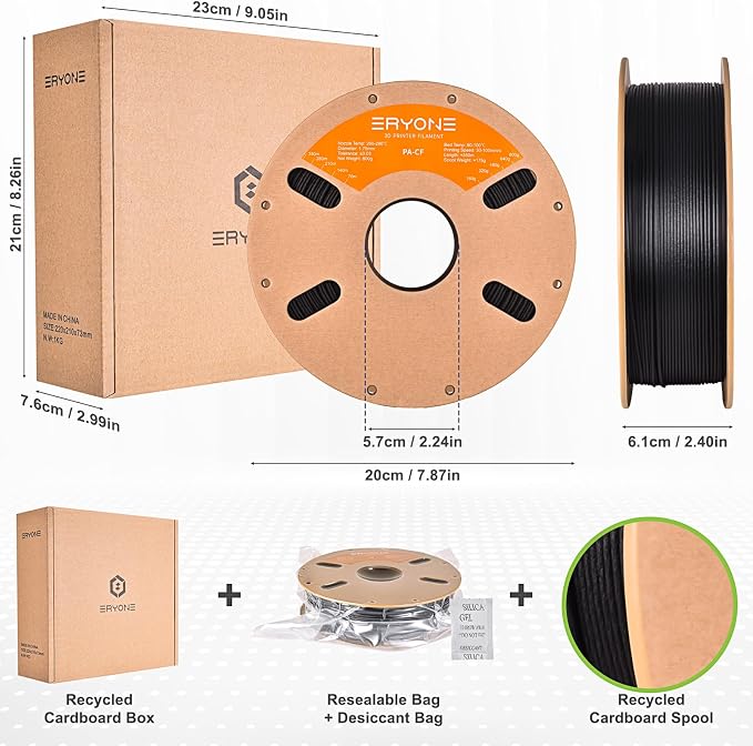 ERYONE Nylon 3D Printer Filament, Polyamide PA12 Carbon Fiber Filament 1.75mm +/- 0.03mm, Stiff & Strong & Heat Resistant, 800g/Spool, PA12 CF Black