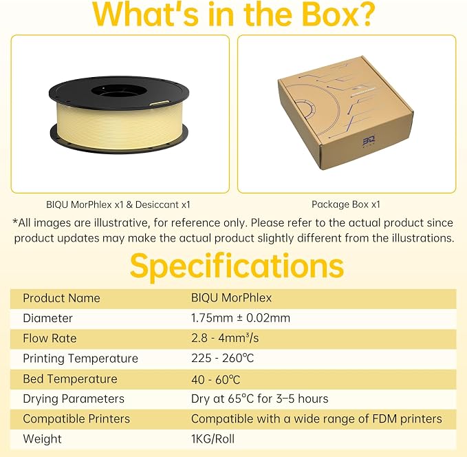BIQU MorPhlex Flexible Filament 1.75mm, Turn 90A Into Ultra-Soft 75A with High Flexibility, 1Kg (2.2lbs) Spool - Dimensional Accuracy ±0.02 mm, Beginner-Friendly (Beige)