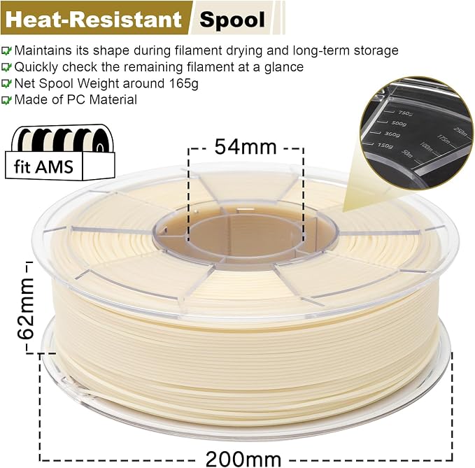 Nylon Glass Filled Filament Nylon Glass Fiber 3D Printer Filament PA6-GF Dyable Nautre White, with AMS-Compatible Reusable PC Spool (PA6-GF White)