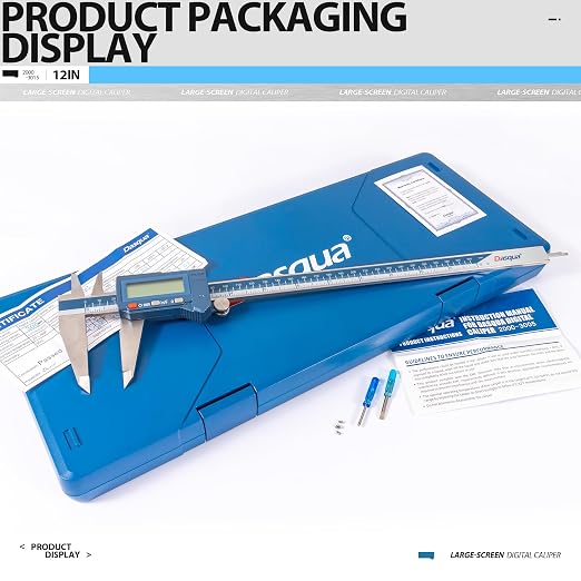 Dasqua 12" IP54 Digital Caliper, Stainless Steel Water-Resistant Precision Measuring Tool with Large LCD, Inch/Metric/Fraction Switch, Resolution 0.0005"/0.01mm/1/128, Accuracy ±0.001"/0.02mm