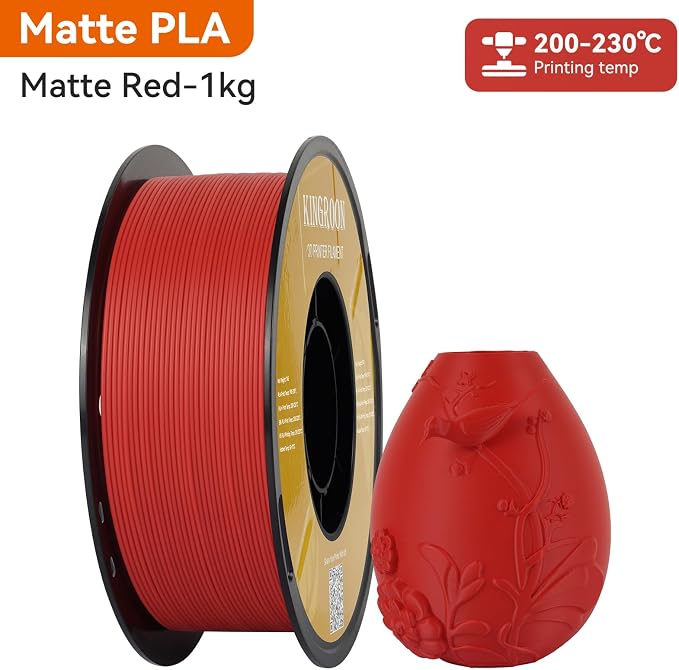 Kingroon Matte PLA Filament 1.75mm 3D Printer Filament Matte Filament 1kg Dimensional Accuracy +/- 0.02 mm (Matte Red)