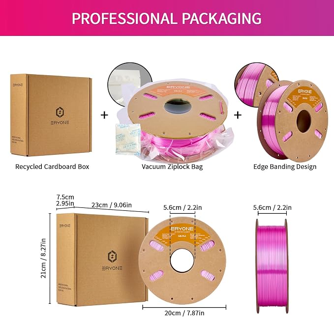 ERYONE Silk PLA Filament for 3D Printer 1.75mm +/- 0.03mm, Shiny Filament 1kg (2.1lbs)/Spool, Azalea Pink