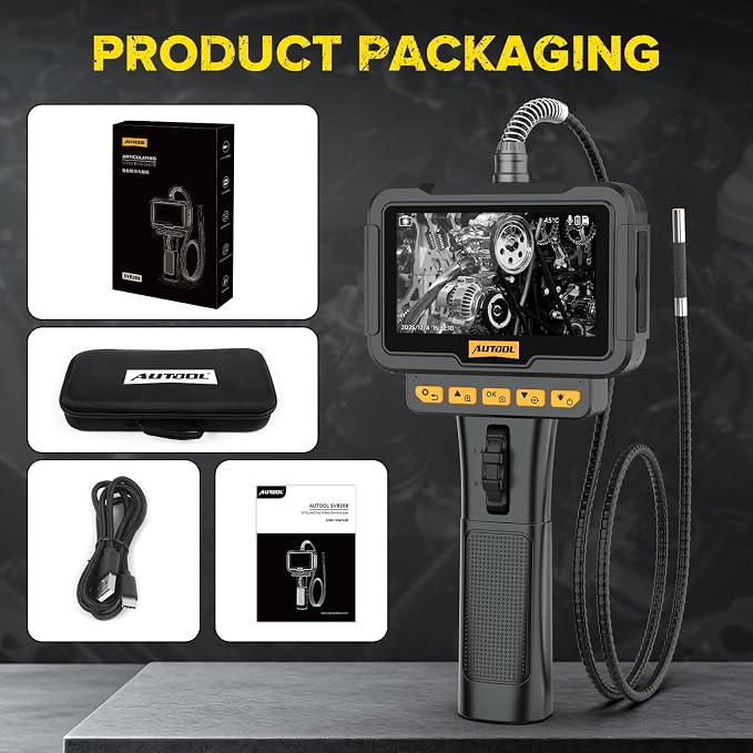 AUTOOL SVB208 Articulating Video Borescope, Endoscope Camera with Light,6.25mm Ultra-Thin Probe,4.3" LCD with 8X Zoom Articulated Camera,IP67 Waterproof Snake Camera for Automotive Engine Inspection