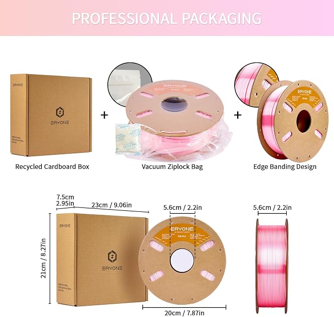 ERYONE Silk PLA Filament for 3D Printer 1.75mm +/- 0.03mm, Shiny Filament 1kg (2.1lbs)/Spool, Silk Pink