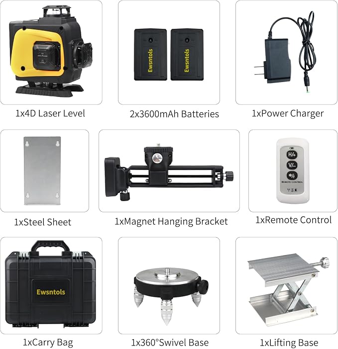 Self-Leveling Laser Level, 4x360° Green Beam Cross-Line Whole Room Coverage with Remote Control & Rotatable Window for Picture Hanging & Home Renovation