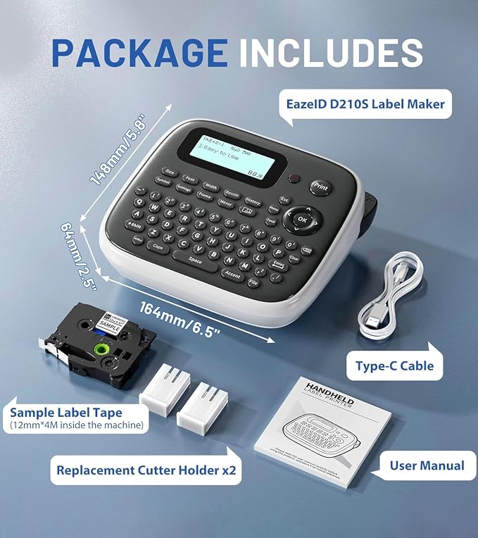 Label Maker Machine with-Tape, Label Maker Waterproof-Labels, Keyboard Labeler Machine Portable, D210S Desktop Labelmaker Multiple Symbols for Home Small Business Kids Teachers School Supplies
