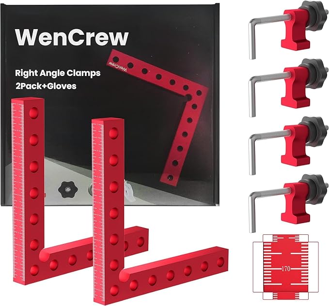 Corner Clamps for Woodworking, WenCrew 4 Pack 90 Degree Right Angle Clamp, 5.5" Aluminum Clamping Squares Woodworking Tools for Cabinets, Drawers, Frames, DIY Projects, Gifts for Men Dad