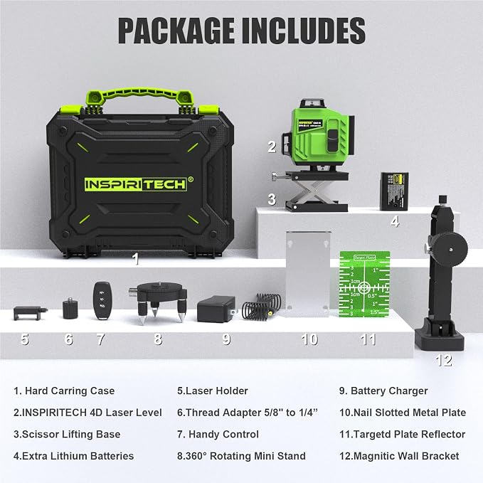 16 Line laser level 360 Self Leveling, 4x360 Cross Line 4D Green Beam Lazer Leveler Ideal for Floor, Wall & Ceiling Construction, Picture Hanging & Multi Surface Alignment