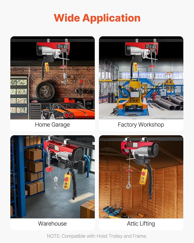 VEVOR Electric Hoist with Remote Control, 1320LBS Electric Winch, 110V Electric Hoist with 14ft Wired Control for Lifting in Factories, Warehouses, Construction Site, Attic