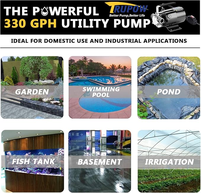 Trupow 1/10HP 330GPH 115-Volt Mini Portable Electric Utility Sump Transfer Water Pump with ON/OFF Switch(Only Pump)