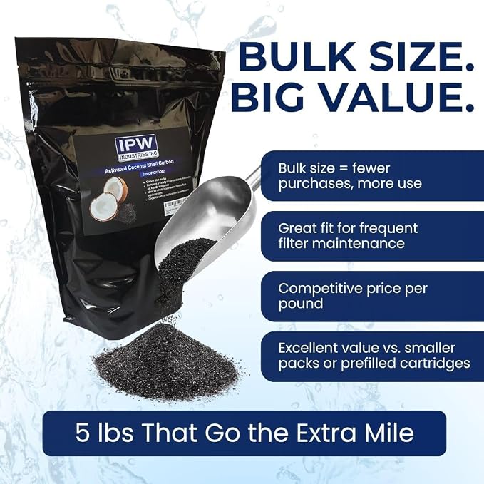 Catalytic Carbon 5 Lbs Bulk Water Filter/Air Filter Refill Granular Catalytic Coconut Shell Carbon 12x40 Mesh - Removes Chloramines, Chlorine, Taste, Odor, Hydrogen Sulfide