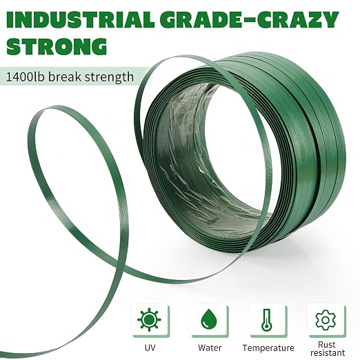 Heavy Duty Packaging Strapping Banding Roll - Green Polyester PET Industrial-Grade, 850' x 5/8" x 0.035" Pallet Strap Coil - 1400 lbs Break Strength Packaging Strapping Banding for Packing