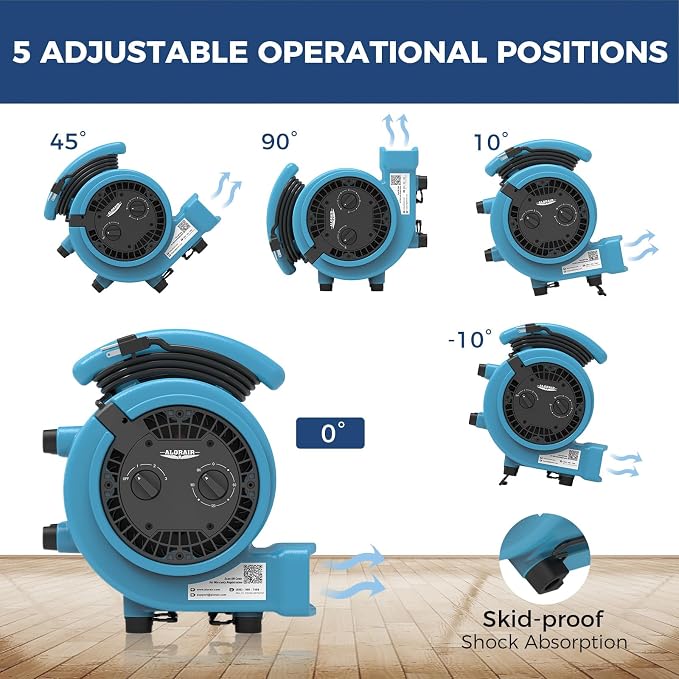 ALORAIR 1000 CFM Air Mover Blower Fan for Drying, Ventilating, Exhausting, Cooling, Utility Timer Fan with 3 Speeds, 5 Adjustable Angles, 20ft Long Cord for Home, Industrial, Commercial Use - GE1000T