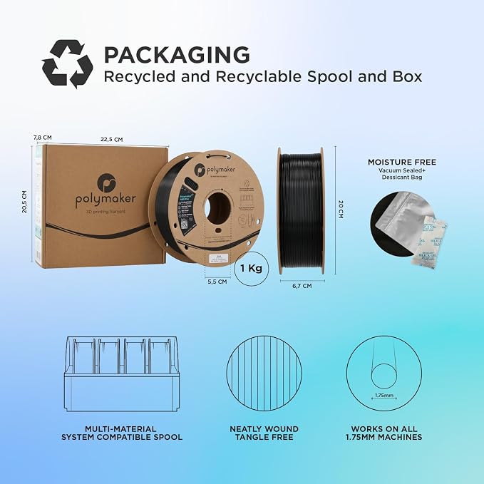 Polymaker ABS Pro 3D Printer Filament 1.75mm, White 1kg Engineering Grade ABS with High Heat Resistance, Durable, Tough, for Functional Parts, Printer Components & Prototypes