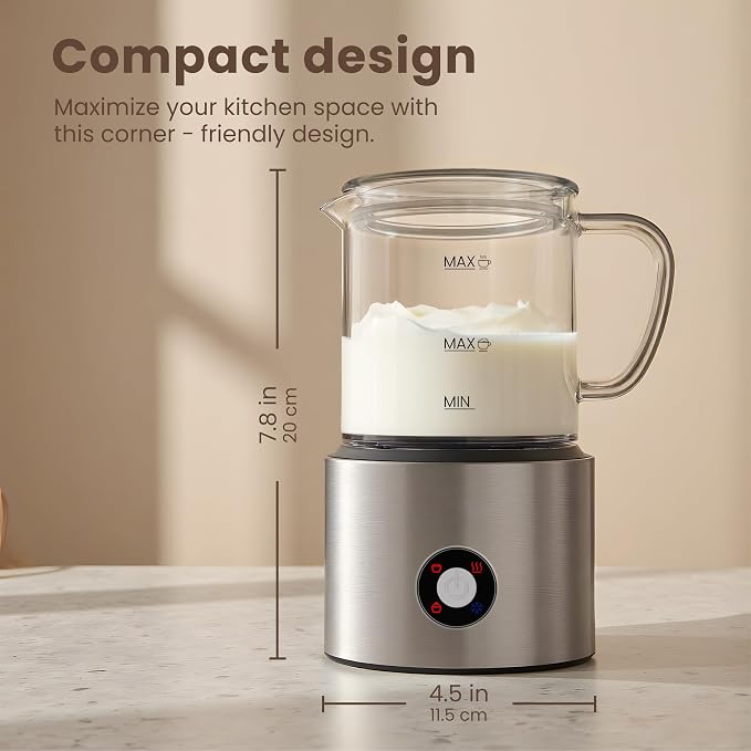 Detachable Milk Frother, 4 in 1 Milk Frother and Steamer, Dishwasher Safe, Glass Frother 16.9oz Warm and Cold Foam Maker, Electric Milk Frother for Coffee, Latte, Hot Chocolate (Silver)