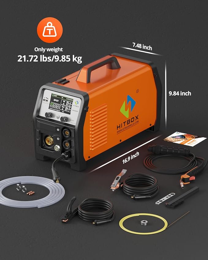 HITBOX 8 in 1 Professional 200A 110V/ 220V Dual Pulse Aluminum MIG Welder, Multi-Process Welding Machine for Single/Dual Pulse MIG, Lift TIG, MMA, Spot Welding, Gas Gasless and Spool Gun Compatible
