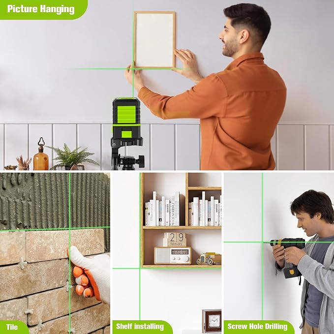 Laser Level with Tripod, 100 Ft Manual Self leveling Laser Level, Green Cross Line,Use for Picture Hanging Floor Construction Tile Wall Home Renovation, Indoor Project, Battery Included(Green)