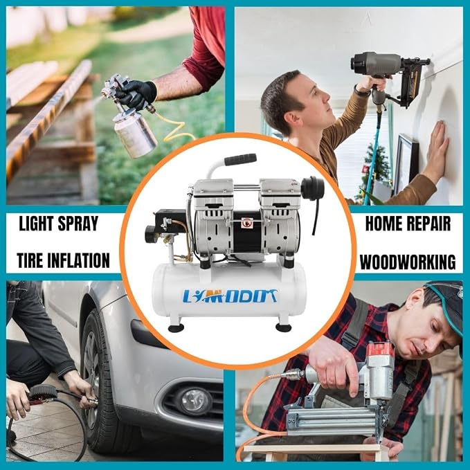 Ultra Quiet Air Compressor, 60 dB, 2.5 CFM @ 90 PSI, 2 Gallon Air Tank | 1 HP Oil-Free Compressor with Steel Tank and Fast 14-Second Recovery for Garage, Nail Guns and Pneumatic Tools