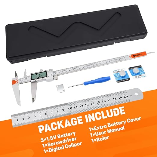 HARDELL 12" Digital Caliper, All-Metal Electronic Micrometer with Large LCD, Inch/Metric/Fraction Conversion, Precision Measuring Tool for Household & DIY (2 Batteries Included)