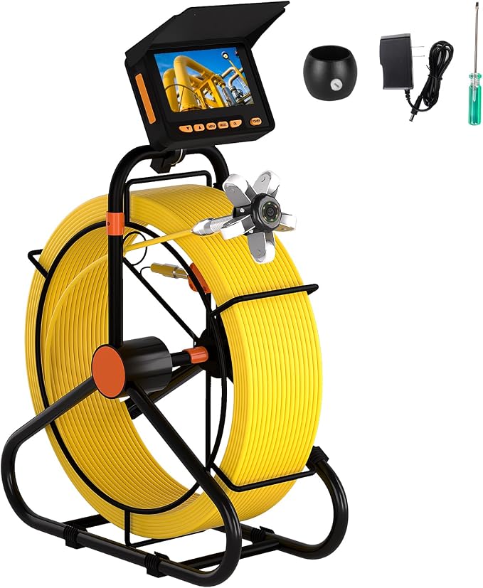 Sewer Camera 200FT,HD DVR JQKJCAM 17MM/0.67'' Plumbing Drain Pipe Snake Camera with Light,W/4.3'' IPS 32GB Screen,Meter Counter,Waterproof,Portable for Sewer Pipe Wall Inspection (200 ft/60m)