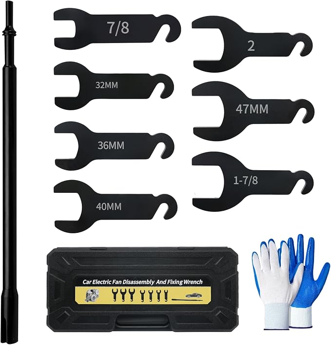Pneumatic Fan Clutch Wrench Kit – 8PCS Pneumatic Fan Clutch Wrench, Compatible with Ford, GM, Chrysler, Jeep – Durable Steel with Storage Case, Includes Gloves