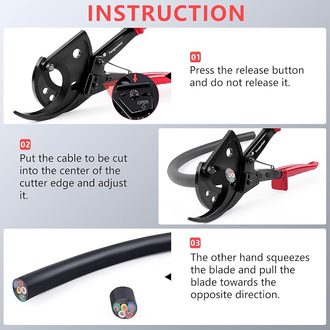 Yangoutool Ratcheting Cable Cutters up to 400mm² /Φ22.5mm/Φ0.89 inches Heavy Duty Aluminum Copper Ratchet Wire Cutter for Cutting Electrical Wire