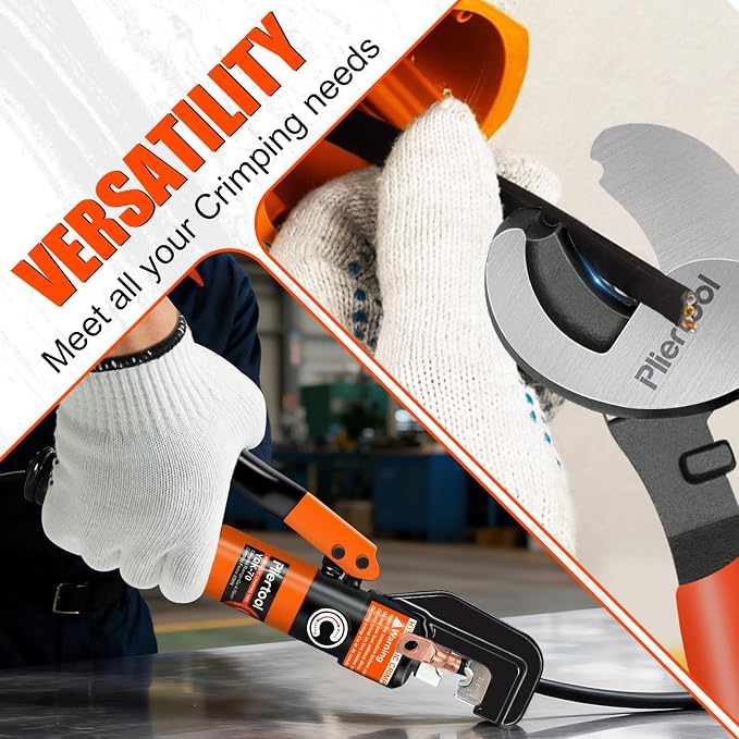 10 Ton Hydraulic Battery Cable Crimper with 9 Dies - Hydraulic Crimper Tool with Dual-Blade Weir Cutter & Spring-Loaded Handle Crimper Kit for 12-2/0 AWG, 1/8" Stainless Steel Railing