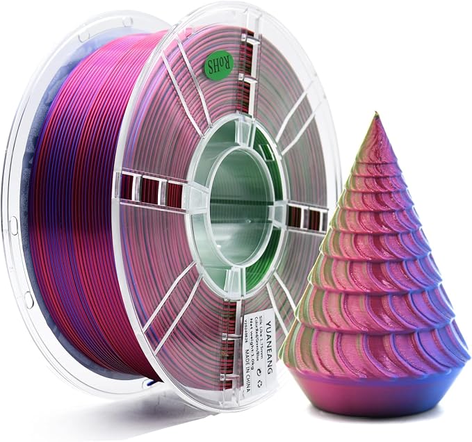 Silk Triple-Color PLA Filament 1.75mm Red-Green-Blue, ±0.03mm Precision, 1kg Spool (2.2 lbs), Smooth Multi-Tone Gradient PLA, Neatly Wound & Compatible with Most 3D Printers