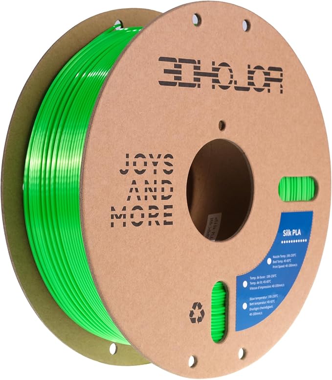3DHoJor Silk PLA Filament 1.75mm, Silk PLA 3D Printer Filament, 2.2 LBS (1KG) Cardboard Spool, Fit Most FDM 3D Printer,Green