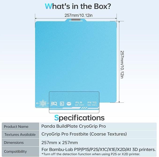 BIQU CryoGrip Pro Frostbite for Bambu-Lab P1S/P1P/P2S/X1C/X1E/X2D/A1 257x257mm Cold Build Plate Room Temperature Print Double Sided Upgrade Plate Removable Surface Platform