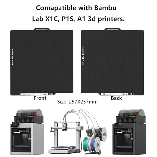 X1C, P1P, P1S PEI Build Plate, 3D Printer Double Sided Black Textrued PEI Platform with Identification Code for Bambu Lab P1/X1 Series, A1 257x257mm