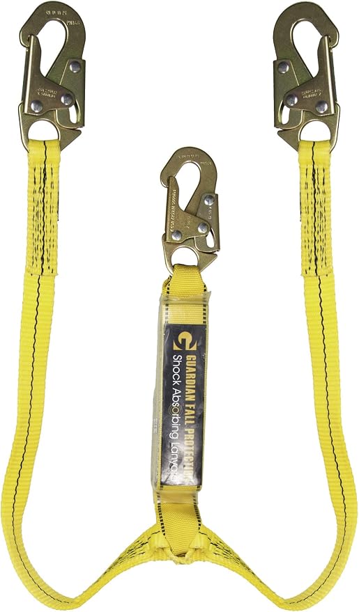 Guardian 01218 4-Foot Double Leg Shock Absorbing Lanyard with Rebar Hook End