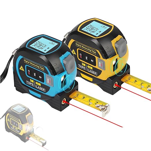 Tape Measure 3-in-1 Tape Measure - Digital Measuring Tape with Data Storage Function Vertical Crosshair Rangefinder, LCD Display,16Ft Tape,40M/135Ft Rangefinder,Yellow/Blue:40M.