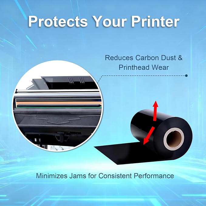 6 Rolls 4.33" x 984' Premium Enhanced Wax Thermal Transfer Ribbon, 110mm x 300m Black Industrial Barcode Label Printer Ribbon - Compatible with Zebra, TSC, GoDex, Citizen, 1" Core