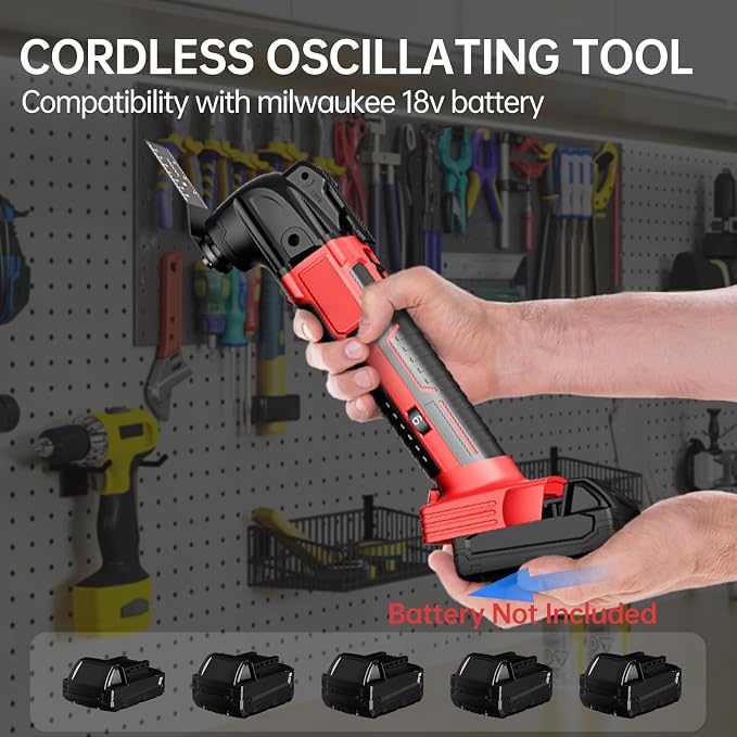 Cordless Oscillating Tool for Milwaukee 18V Battery(No Battery), 6 Variable Speed Brushless-Motor Tool, 22Pcs Multi Tool Kit, Oscillating Saw for Scraping, Sanding, Cutting Wood