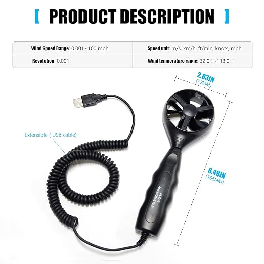 Replacement Wind Sensor Wand for BTMETER BT-856A BT-846A Pro HVAC Anemometer - (Sensor Vane ONLY, Anemometer NOT Included)