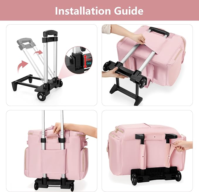 Rolling Teacher Bag with Wheels, Teacher Tote Bag with Detachable Trolley, Fits for 15.6" Laptop(Patent Design)