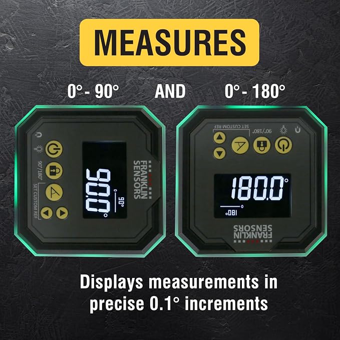 Franklin Sensors Light Cube, Digital Angle Gauge and Level, Turns Green When Level and Blue at Custom Reference Angles, Finds and Measures at 0 – 90 and 0 – 180 Degrees (No Case)