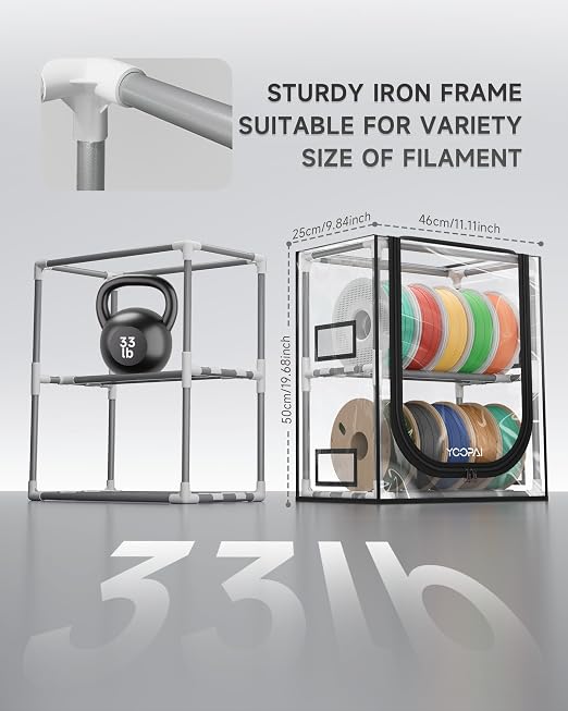 YOOPAI 3D Printer Filament Storage Box – 2 Tier Filament Storage Rack with Transparent Cover, Holds Up to 12 Rolls 1KG – 3D Filament Storage Organizer for Home, Workshop & Studio