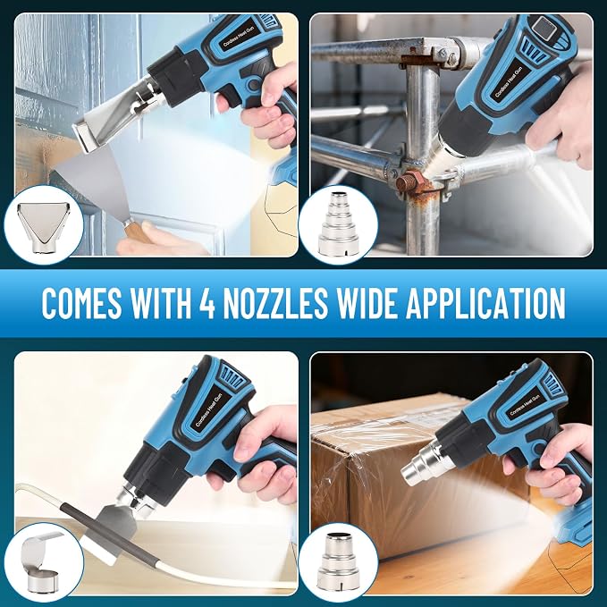 Cordless Heat Gun for Makita 18V Battery Users – 122°F~1112°F Variable Temp, LCD Display, 4 Nozzles, Hands-Free Lock | Ideal for Vinyl Wrap, Shrink Tubing & DIY Projects (Tool Only, Not by Makita)