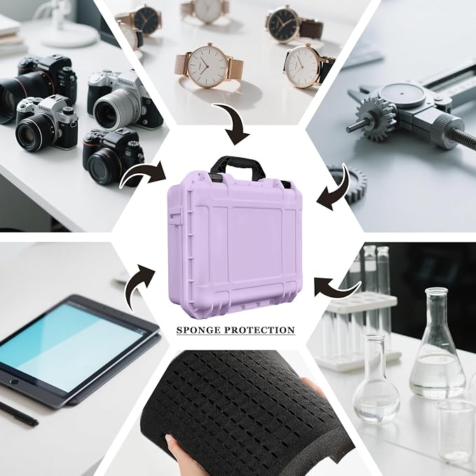 Relaxweex 1 Pcs Waterproof Hard Case with DIY Customizable Foam Insert Portable Protective Case with Knife for Camera Drones Equipments Tools Test Instruments(Purple,16.3 x 12.4 x 6.5 Inch)