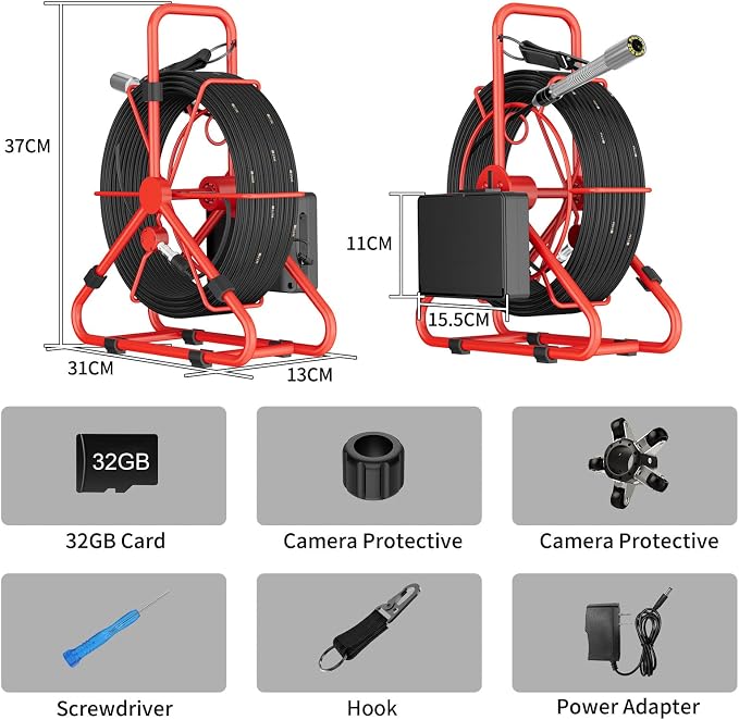 Sewer Camera,100FT/30M 4.3" Pipe Drain Inspection with DVR Function and LED Lights,18mm Borescopes Plumbing 8500Mah Battery Waterproof IP68 Endoscope HD 1000TVL 32GB Card (18mm Camera)