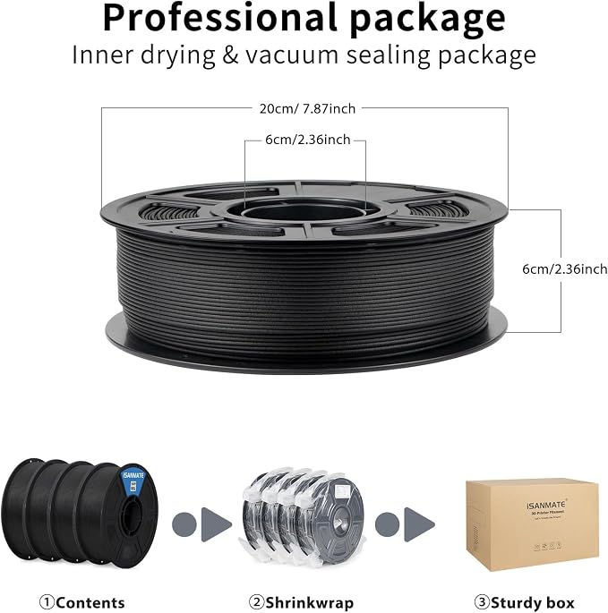 iSANMATE Carbon Fiber ASA Filament 1.75mm, ASA CF Bundle UV/Rain/Heat Resistant Tough 3D Printer Filament, Perfect for Outdoor Functional Parts, Black(4-Pack)